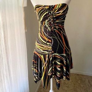 Y2K mesh swirl print strapless tube dress